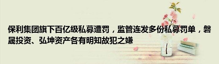 保利集团旗下百亿级私募遭罚,监管连发多份私募罚单,磐晟投资、弘坤资产各有明知故犯之嫌