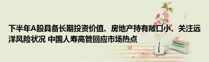 下半年A股具备长期投资价值、房地产持有敞口小、关注远洋风险状况 中国人寿高管回应市场热点