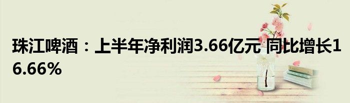 珠江啤酒:上半年净利润3.66亿元 同比增长16.66%
