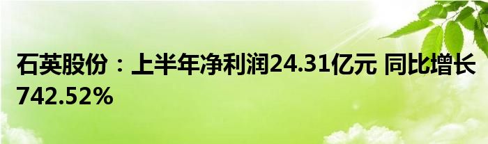 石英股份:上半年净利润24.31亿元 同比增长742.52%