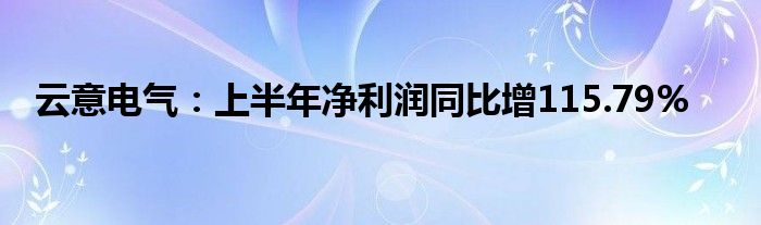 云意电气:上半年净利润同比增115.79%