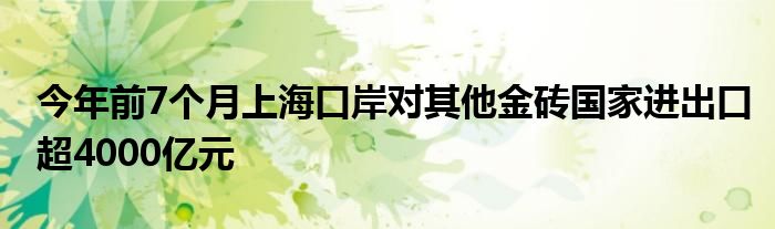 今年前7个月上海口岸对其他金砖国家进出口超4000亿元