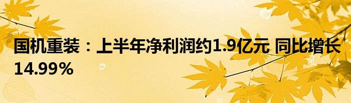国机重装:上半年净利润约1.9亿元 同比增长14.99%