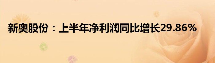 新奥股份：上半年净利润同比增长29.86%