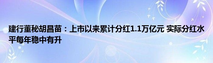 建行董秘胡昌苗:上市以来累计分红1.1万亿元 实际分红水平每年稳中有升