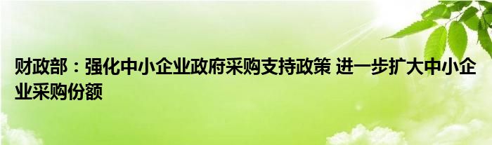 财政部:强化中小企业政府采购支持政策 进一步扩大中小企业采购份额