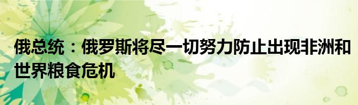 俄总统:俄罗斯将尽一切努力防止出现非洲和世界粮食危机