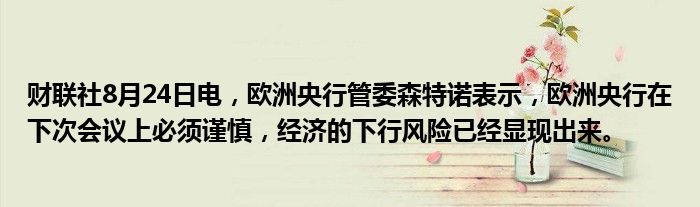 财联社8月24日电,欧洲央行管委森特诺表示,欧洲央行在下次会议上必须谨慎,经济的下行风险已经显现出来。