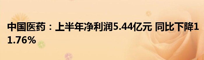 中国医药:上半年净利润5.44亿元 同比下降11.76%
