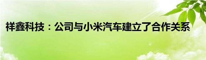 祥鑫科技:公司与小米汽车建立了合作关系