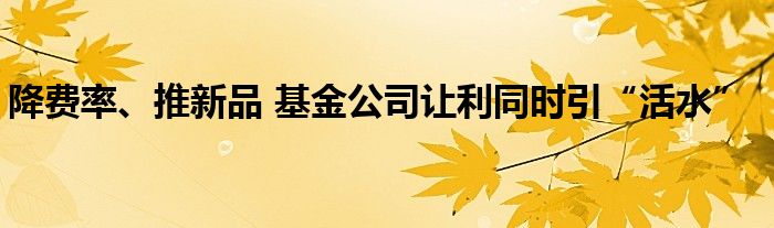 降费率、推新品 基金公司让利同时引“活水”