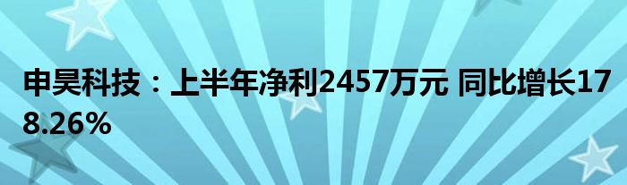 申昊科技:上半年净利2457万元 同比增长178.26%