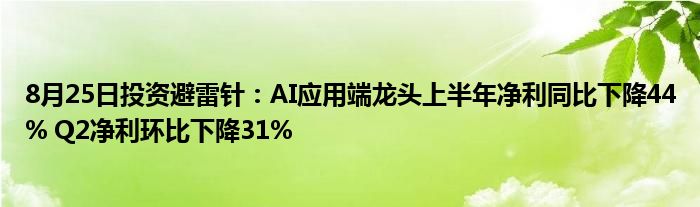 8月25日投资避雷针:AI应用端龙头上半年净利同比下降44% Q2净利环比下降31%