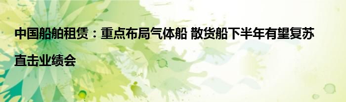 中国船舶租赁:重点布局气体船 散货船下半年有望复苏|直击业绩会