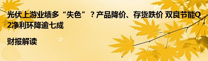 光伏上游业绩多“失色”?产品降价、存货跌价 双良节能Q2净利环降逾七成|财报解读