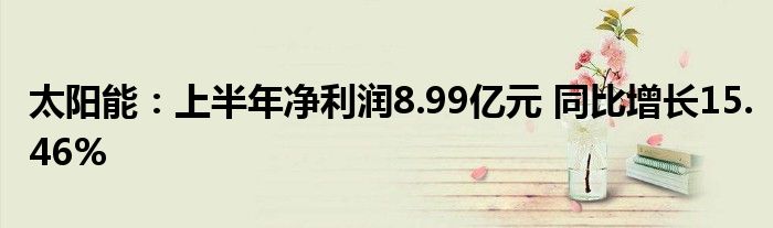 太阳能:上半年净利润8.99亿元 同比增长15.46%
