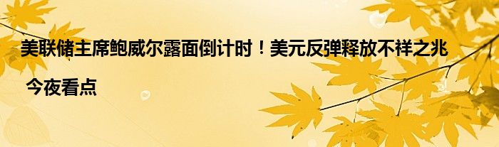 美联储主席鲍威尔露面倒计时!美元反弹释放不祥之兆 | 今夜看点