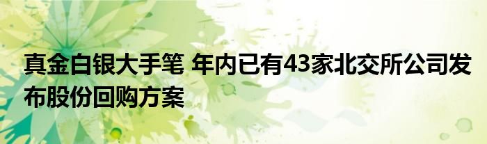 真金白银大手笔 年内已有43家北交所公司发布股份回购方案