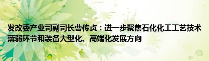 发改委产业司副司长曹传贞:进一步聚焦石化化工工艺技术薄弱环节和装备大型化、高端化发展方向