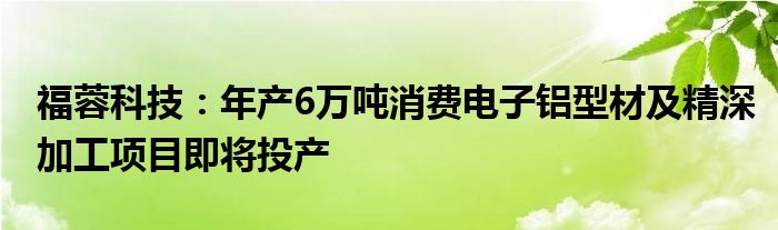 福蓉科技:年产6万吨消费电子铝型材及精深加工项目即将投产