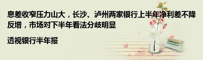 息差收窄压力山大,长沙、泸州两家银行上半年净利差不降反增,市场对下半年看法分歧明显|透视银行半年报