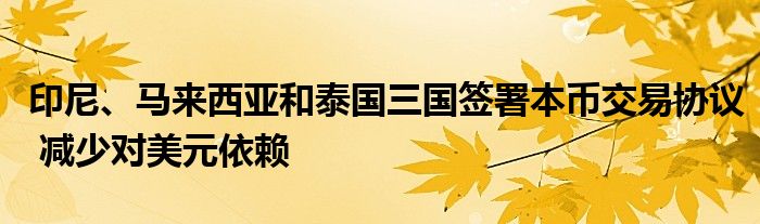 印尼、马来西亚和泰国三国签署本币交易协议 减少对美元依赖