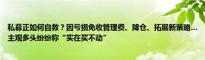 私募正如何自救?因亏损免收管理费、降仓、拓展新策略…主观多头纷纷称“实在买不动”