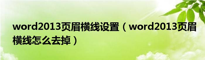 word2013页眉横线设置(word2013页眉横线怎么去掉)