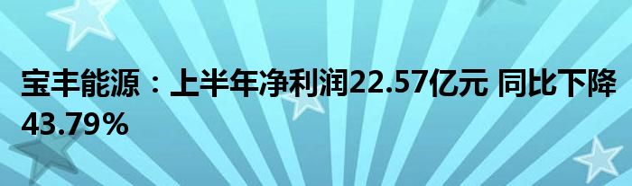 宝丰能源：上半年净利润22.57亿元 同比下降43.79%