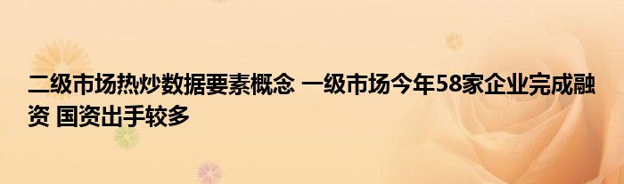 二级市场热炒数据要素概念 一级市场今年58家企业完成融资 国资出手较多