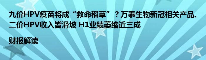 九价HPV疫苗将成“救命稻草”?万泰生物新冠相关产品、二价HPV收入皆滑坡 H1业绩萎缩近三成|财报解读