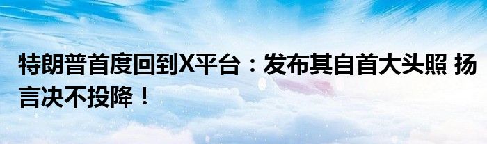 特朗普首度回到X平台:发布其自首大头照 扬言决不投降!