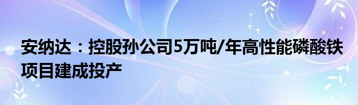 安纳达:控股孙公司5万吨/年高性能磷酸铁项目建成投产