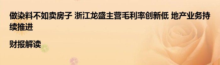 做染料不如卖房子 浙江龙盛主营毛利率创新低 地产业务持续推进|财报解读