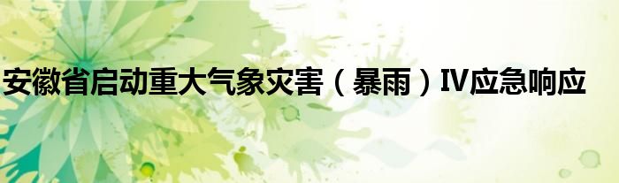安徽省启动重大气象灾害(暴雨)Ⅳ应急响应