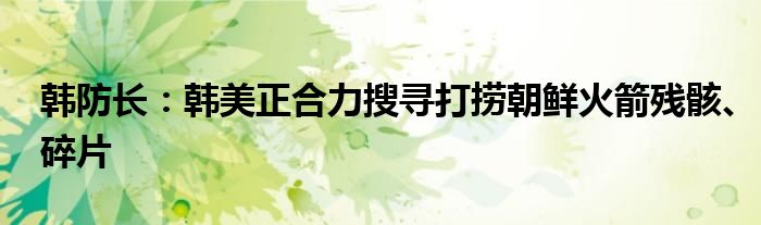 韩防长:韩美正合力搜寻打捞朝鲜火箭残骸、碎片