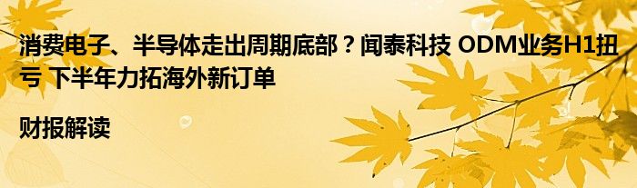 消费电子、半导体走出周期底部?闻泰科技 ODM业务H1扭亏 下半年力拓海外新订单|财报解读