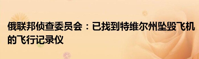 俄联邦侦查委员会:已找到特维尔州坠毁飞机的飞行记录仪