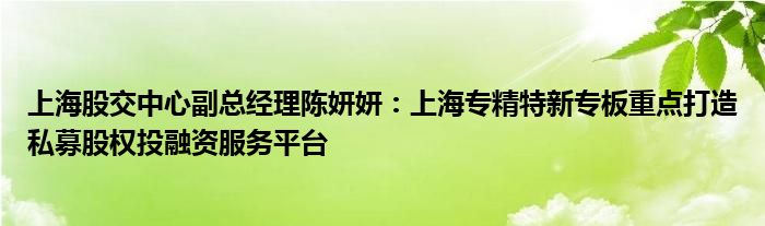 上海股交中心副总经理陈妍妍:上海专精特新专板重点打造私募股权投融资服务平台