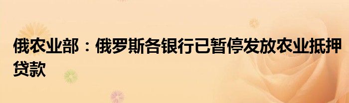 俄农业部:俄罗斯各银行已暂停发放农业抵押贷款