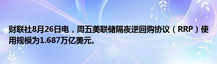 财联社8月26日电,周五美联储隔夜逆回购协议(RRP)使用规模为1.687万亿美元。
