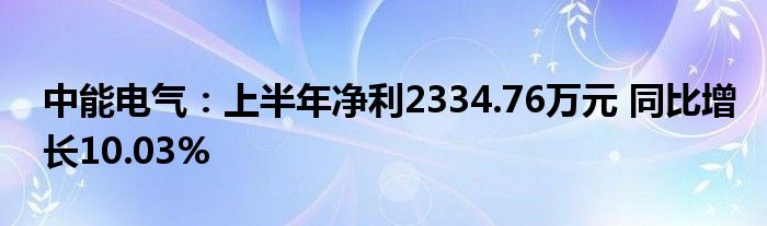 中能电气:上半年净利2334.76万元 同比增长10.03%