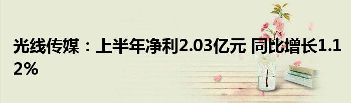 光线传媒:上半年净利2.03亿元 同比增长1.12%