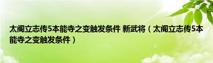 太阁立志传5本能寺之变触发条件 新武将（太阁立志传5本能寺之变触发条件）