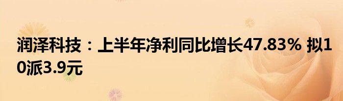 润泽科技:上半年净利同比增长47.83% 拟10派3.9元