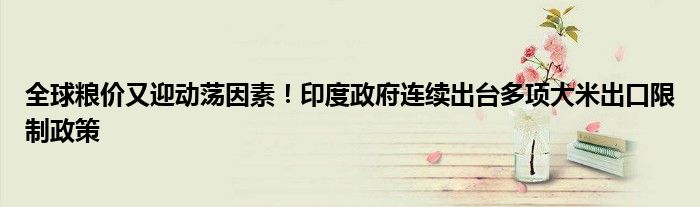 全球粮价又迎动荡因素!印度政府连续出台多项大米出口限制政策