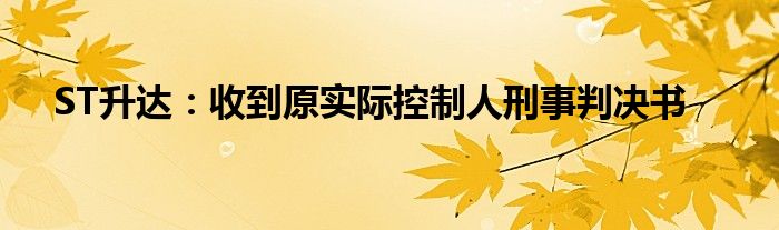 ST升达:收到原实际控制人刑事判决书