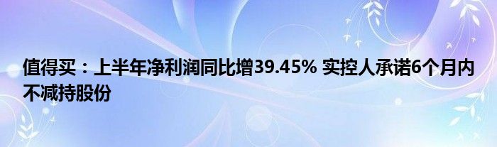 值得买:上半年净利润同比增39.45% 实控人承诺6个月内不减持股份
