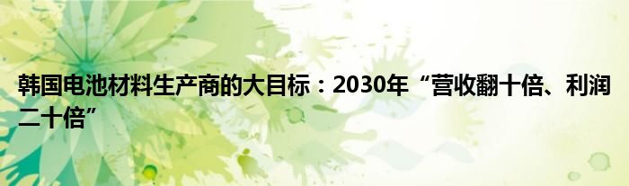 韩国电池材料生产商的大目标:2030年“营收翻十倍、利润二十倍”