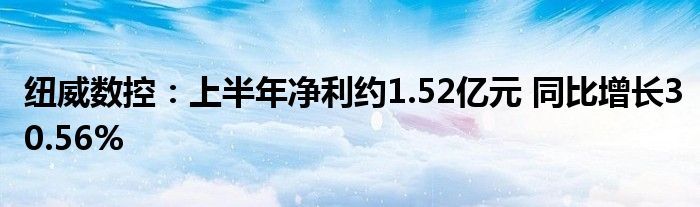 纽威数控:上半年净利约1.52亿元 同比增长30.56%